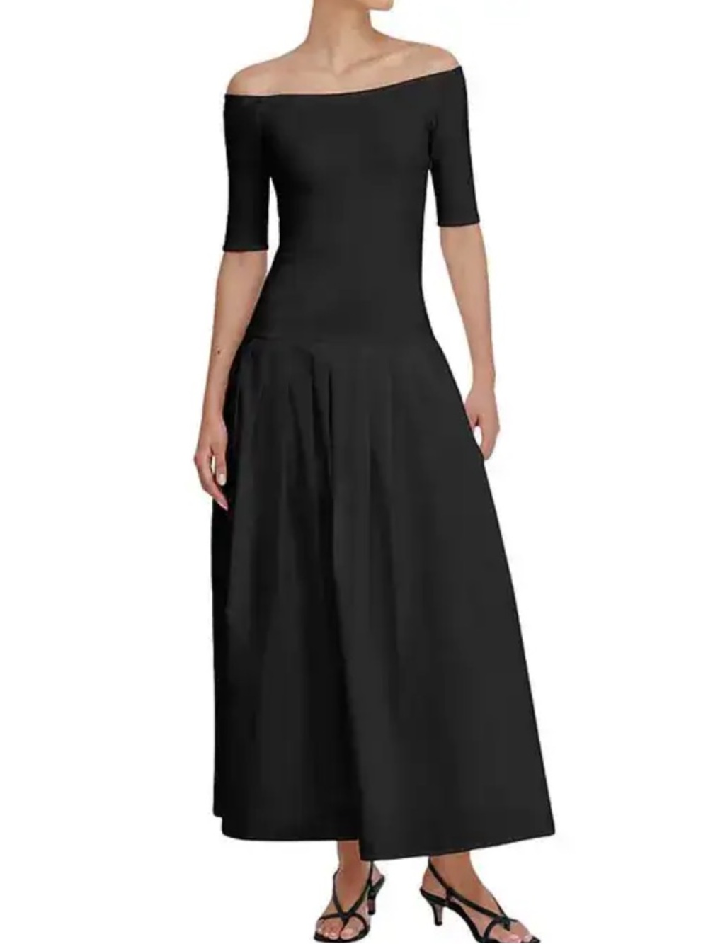 Marcella Mila black drop waist maxi dress pleated skirt ladies size M